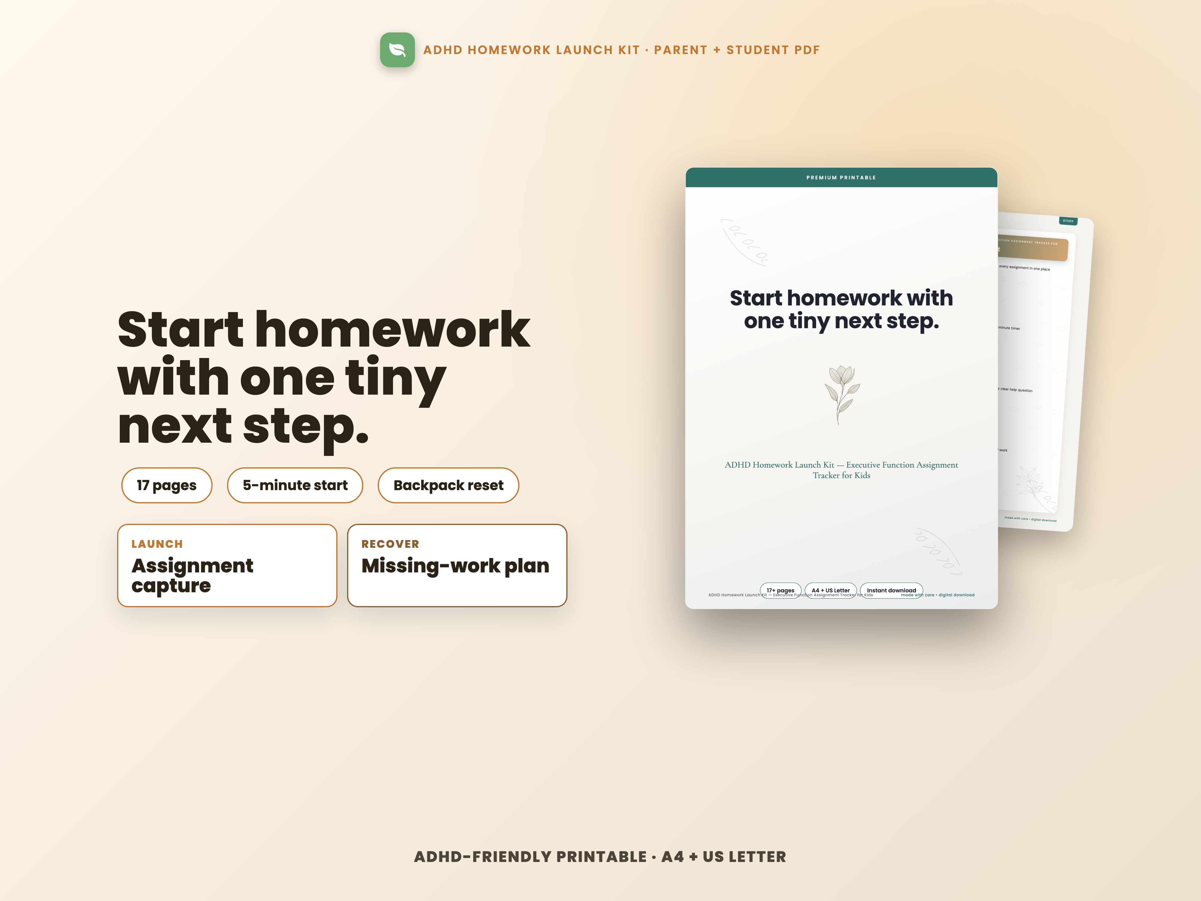 ADHD Homework Launch Kit — Executive Function Assignment Tracker for Kids cover preview