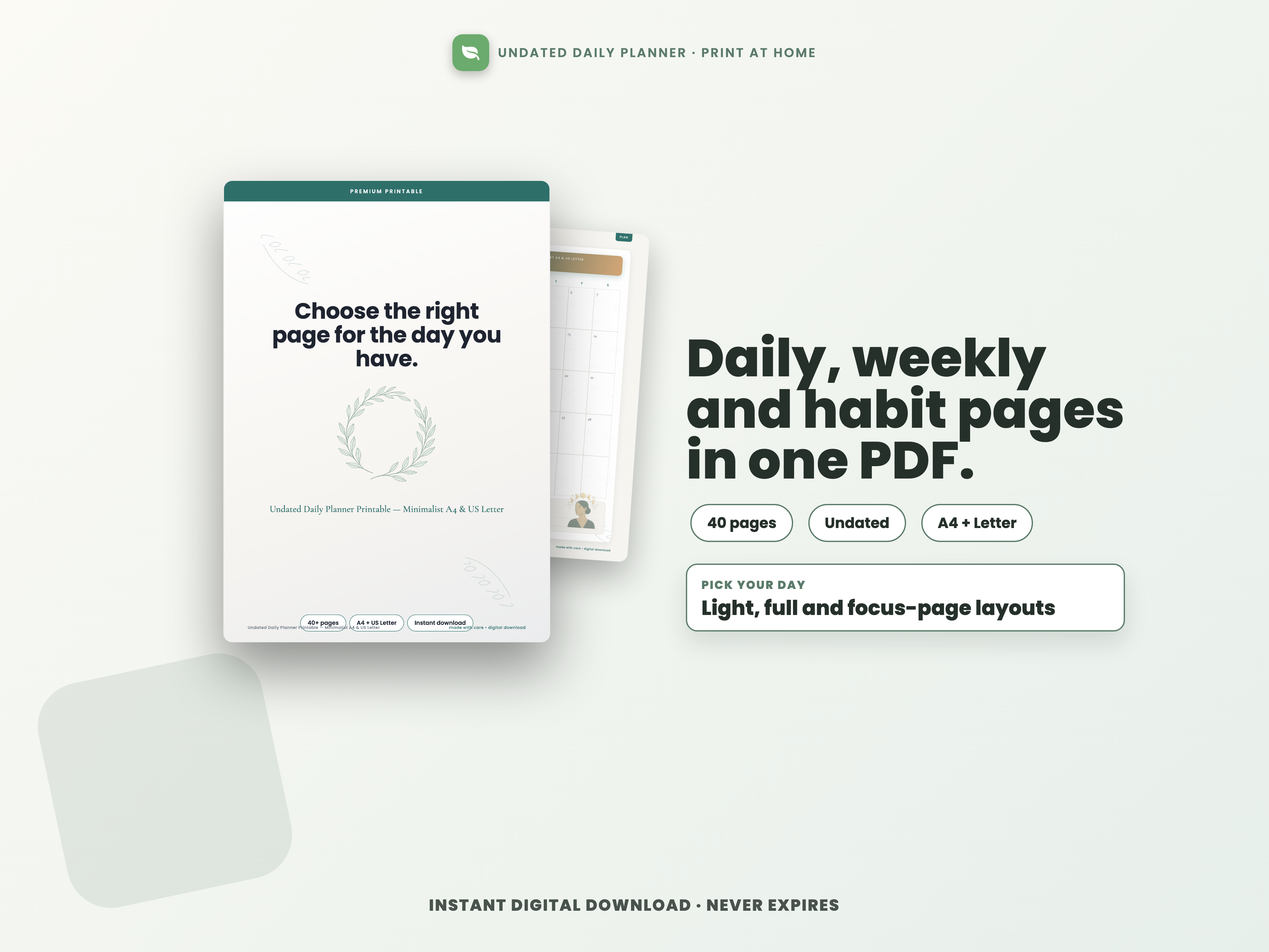 Undated daily planner on a tablet
