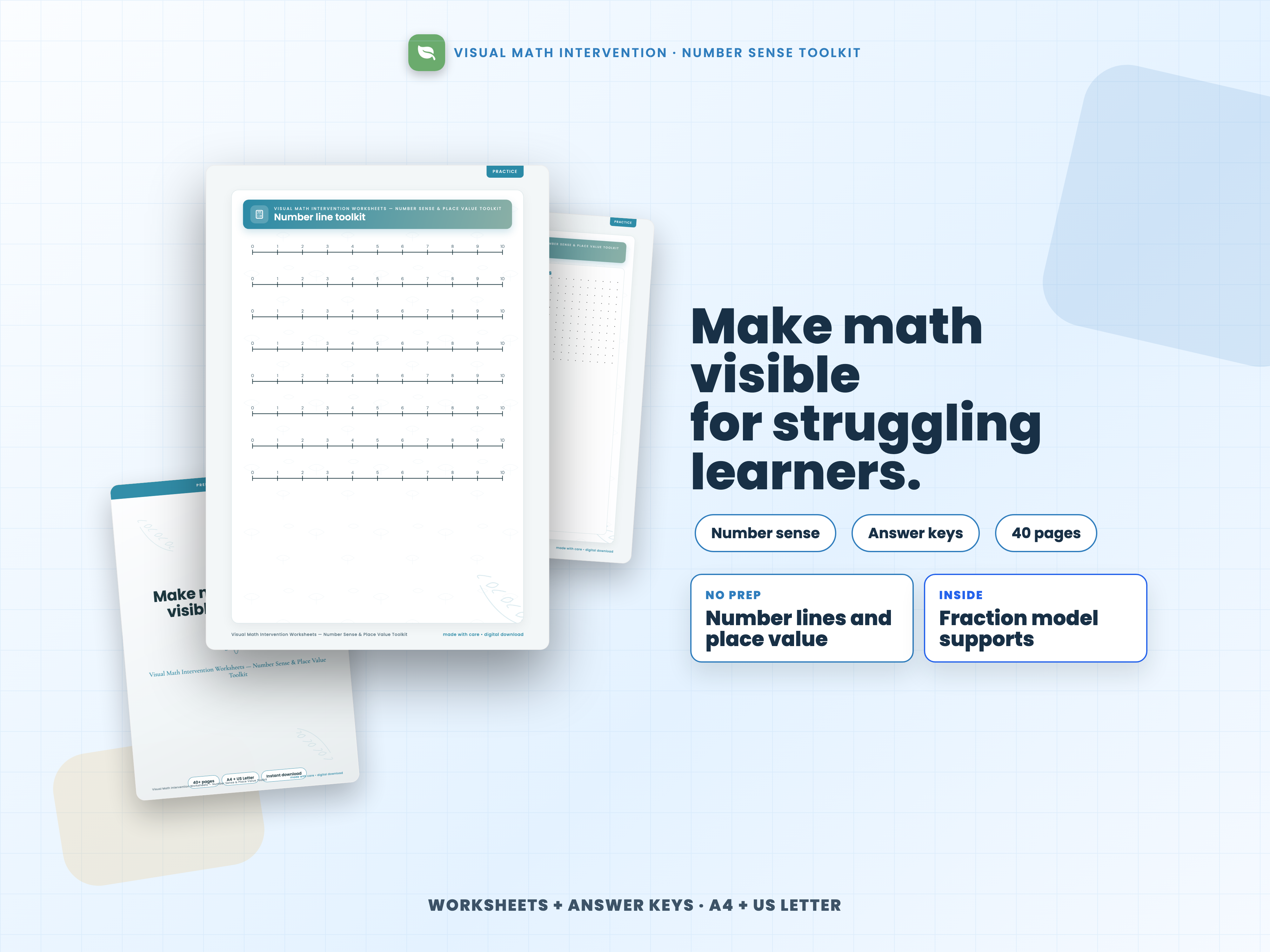 Visual Math Intervention Worksheets — Number Sense & Place Value Toolkit cover preview
